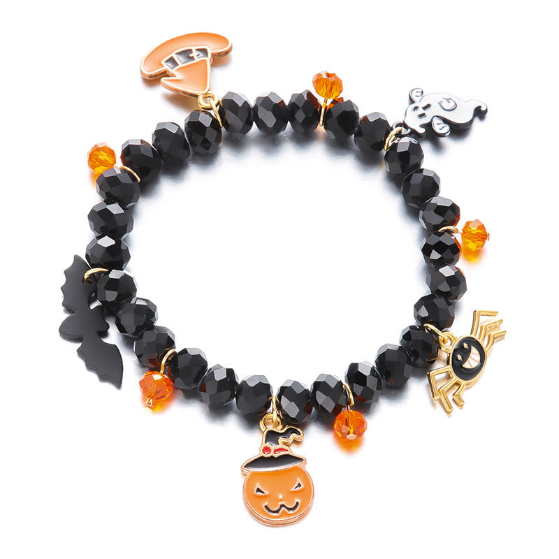 Braccialetto di perline a tema Halloween con ciondoli a forma di zucca e fantasma, in lega, design geometrico, accessorio moda casual per uomo e donna