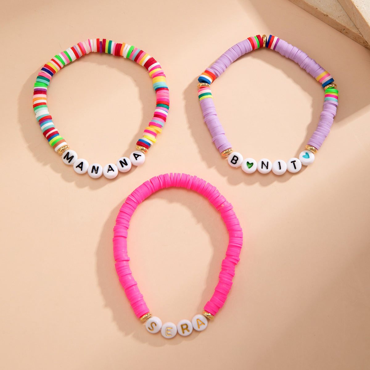 Bohemian Resin Letter Beaded Bracelet for Women