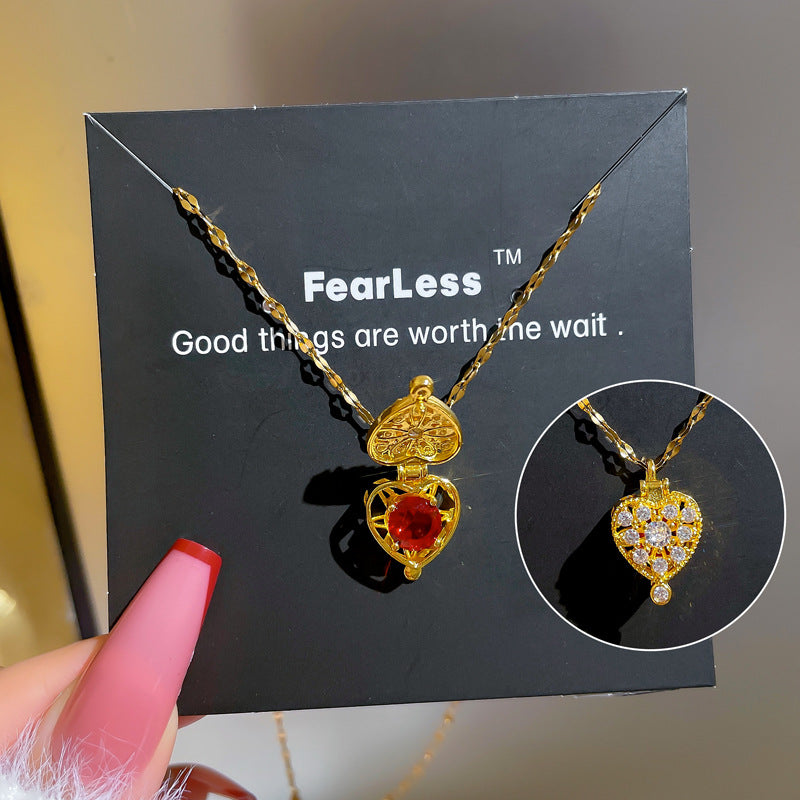 Collana a cuore minimalista in acciaio al titanio con intarsio in zircone da donna