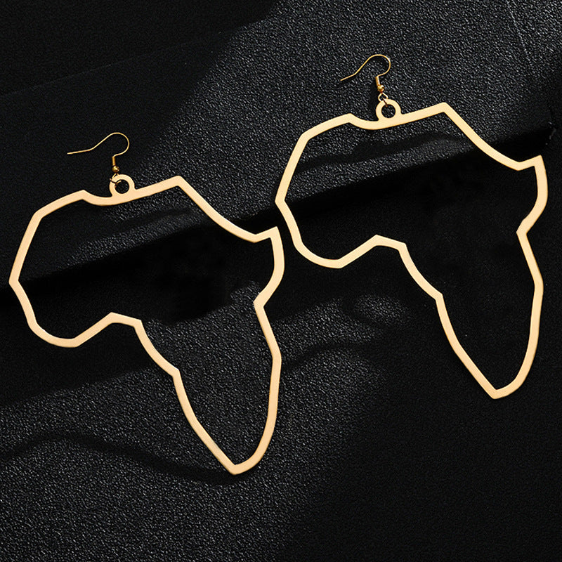 Pendientes de mapa africano de acero inoxidable dorado con aros grandes geométricos para mujer - Joyería de regalo informal y a la moda