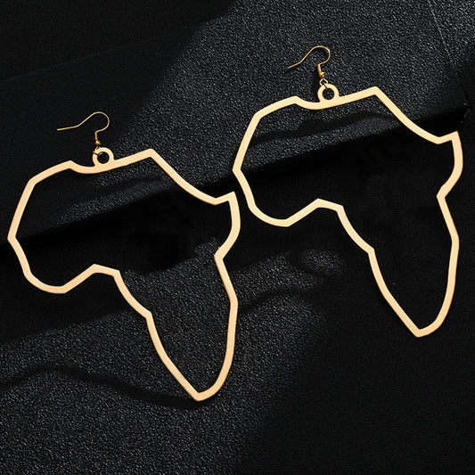 Orecchini a cerchio grandi geometrici in acciaio inossidabile placcato oro con mappa dell'Africa da donna - Gioielli regalo casual alla moda