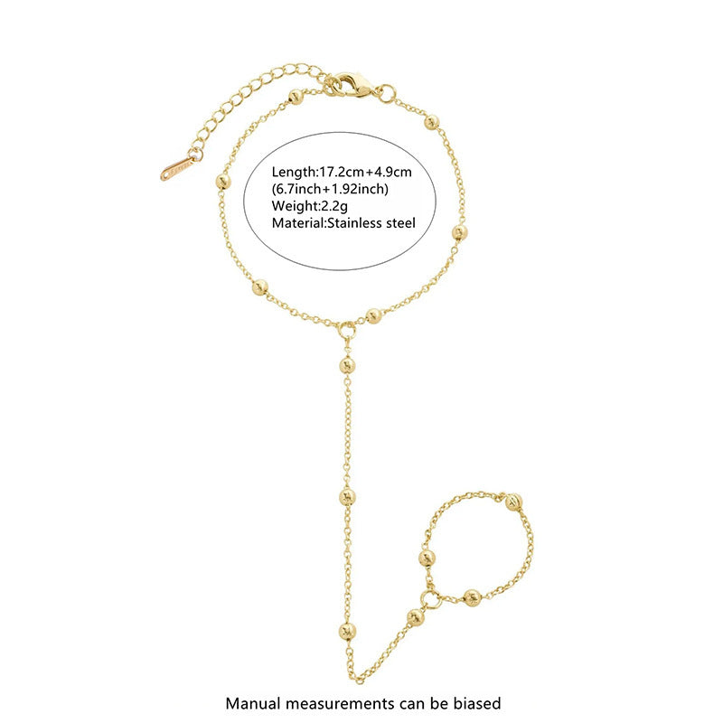Elegant 18K Gold Plated Heart Geometric Stainless Steel Ball Chain Finger Bracelet for Women
