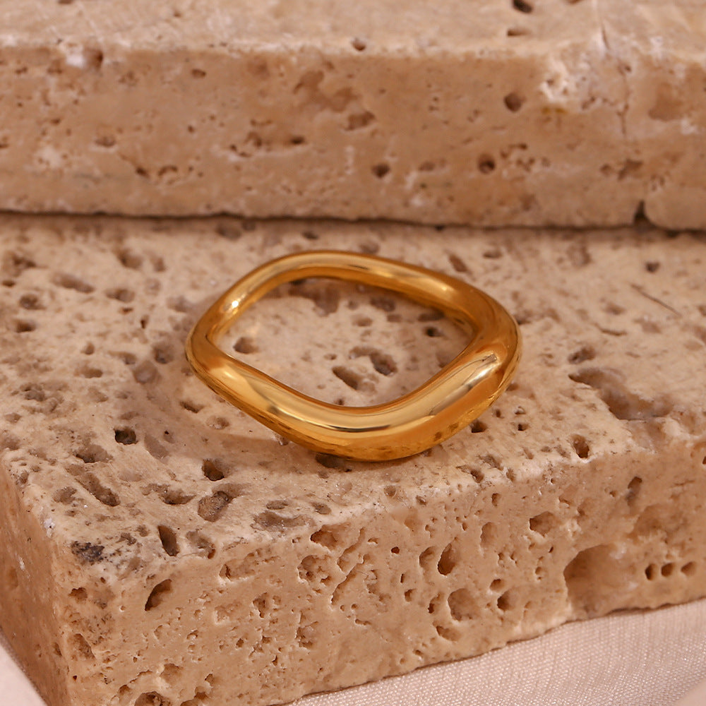 Minimalist Geometric Stainless Steel Ring with 18K Gold Plating for Women