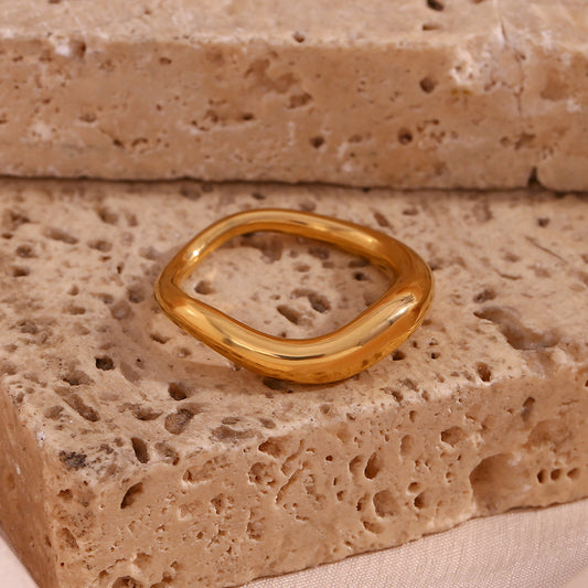 Minimalist Geometric Stainless Steel Ring with 18K Gold Plating for Women