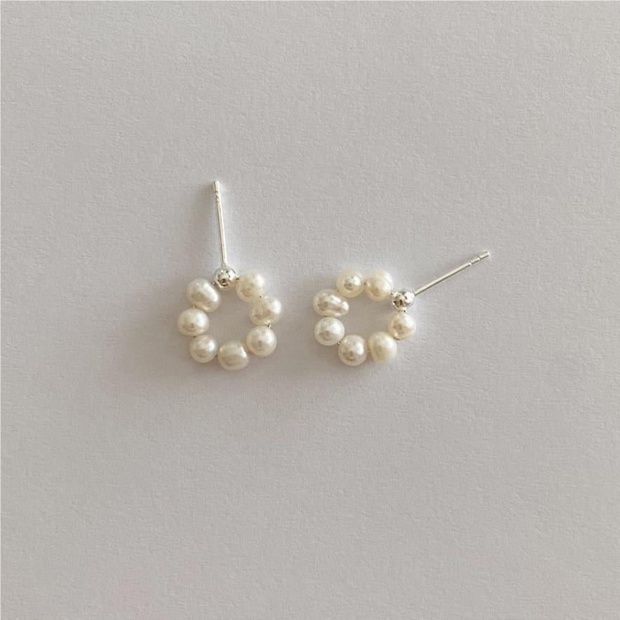 Sweet Geometric 925 Sterling Silver Pearl Inlay Earrings