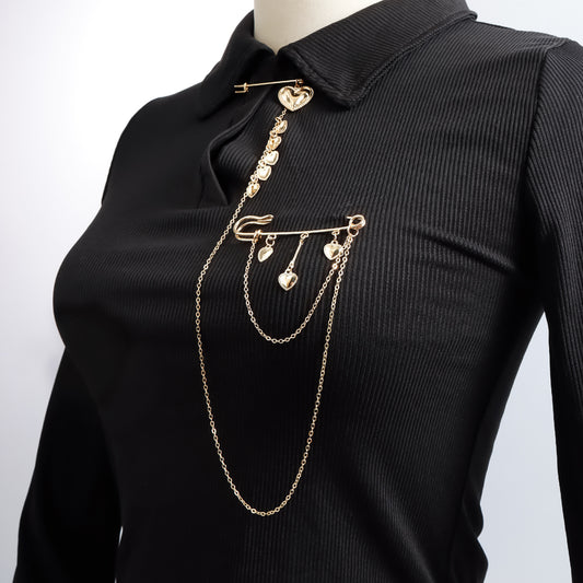 Vintage Heart-Shaped Alloy Brooch with Plated Finish for Women, Functional Adjustable Closure Fashion Accessory