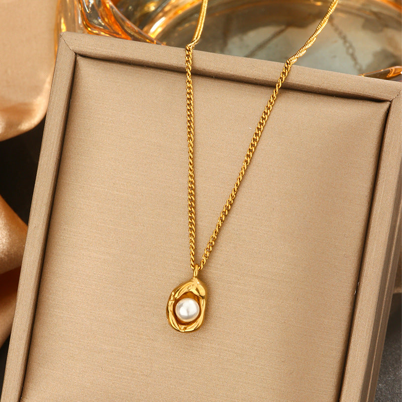 Minimalist Titanium Steel Pearl Necklace with Heart Star and Floral Pendants for Women