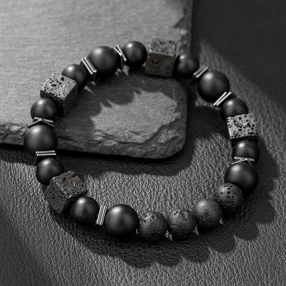 Handmade Matte Round Volcanic Stone Bracelet Unisex Geometric Jewelry