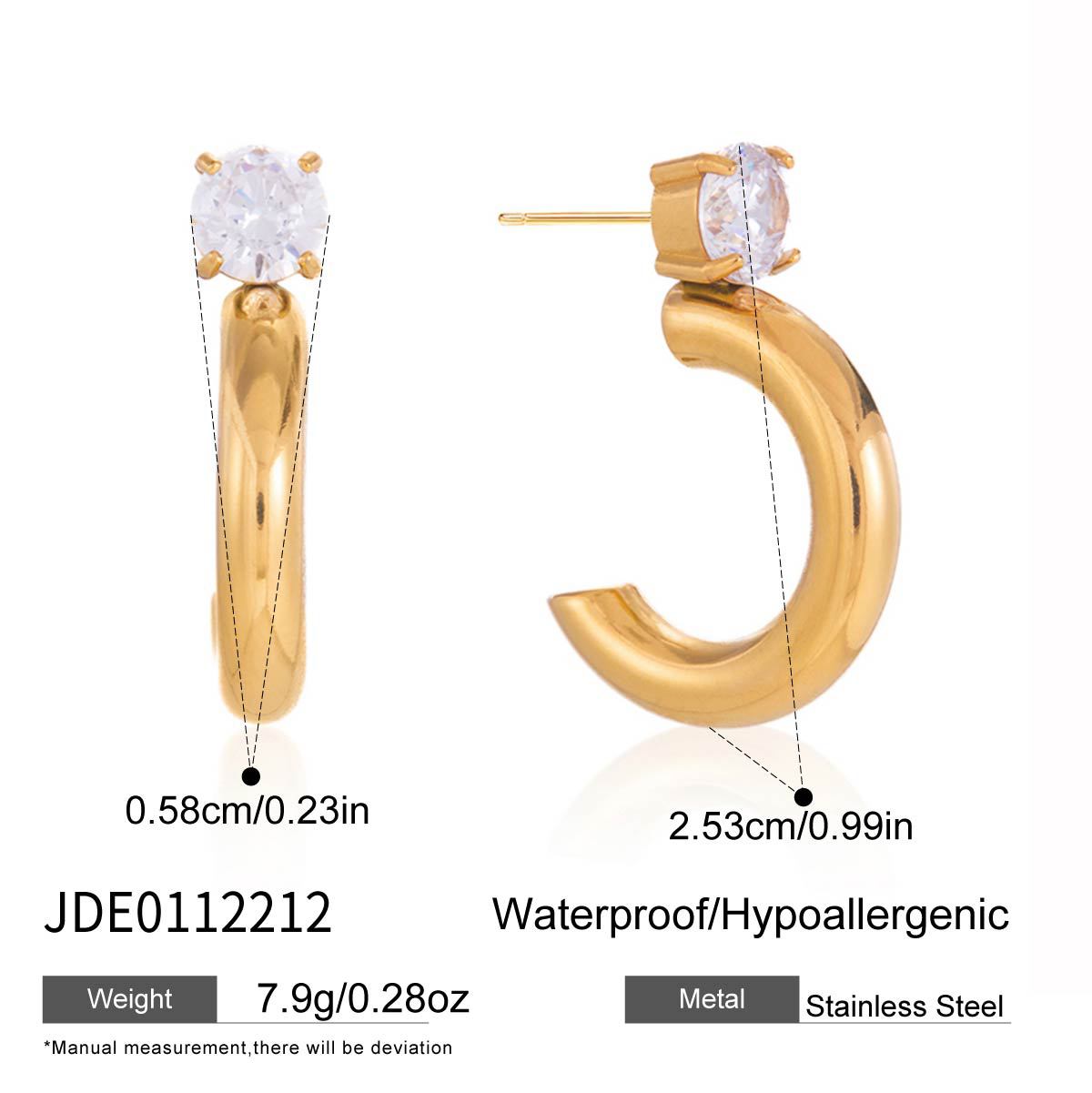 Luxury Elegant Geometric Stainless Steel PVD 18K Gold Plated Cubic Zirconia Hoop Earrings for Women