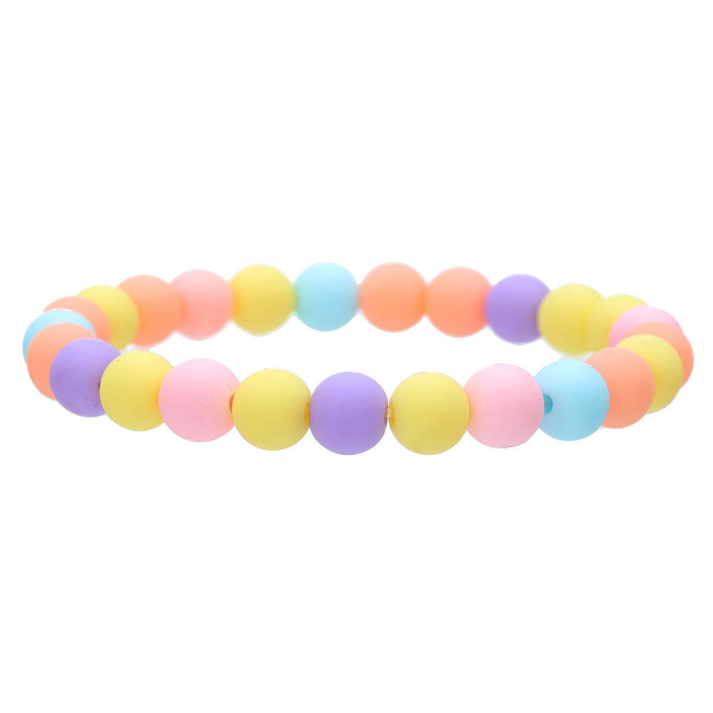 Playful Acrylic Rainbow Heart Stackable Bracelet Set for Kids with Cartoon Charm and Dopamine-Inspired Colorful Design