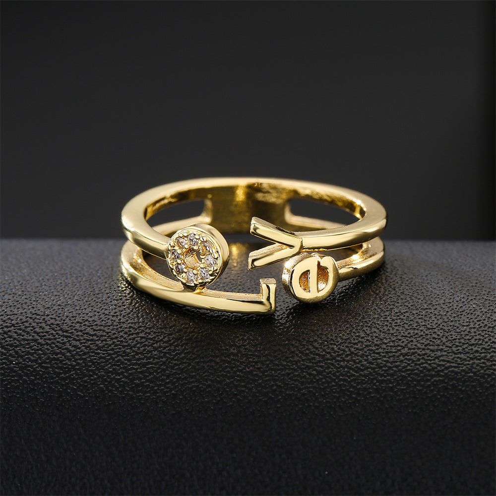 Anello in rame geometrico minimalista con placcatura in oro 18 carati per donna, design a cuore, fascia aperta regolabile