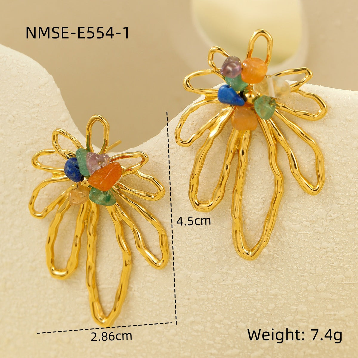 Orecchini da donna minimalisti geometrici a fiore in acciaio inossidabile con dettagli in perle e placcatura oro