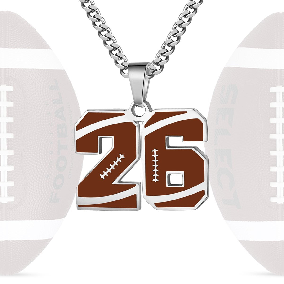 Motivational Football Number Pendant Necklace for Men in Stainless Steel with Polished Finish and Letter/Number Design