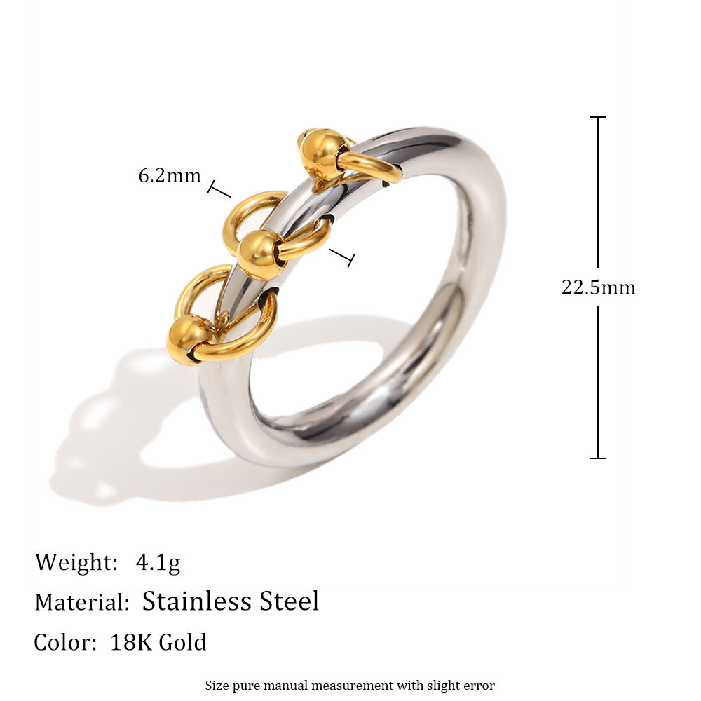 Anello Minimalista Geometrico in Acciaio Inossidabile con Placcatura in Oro 18K e Dettaglio Nappa Perlata