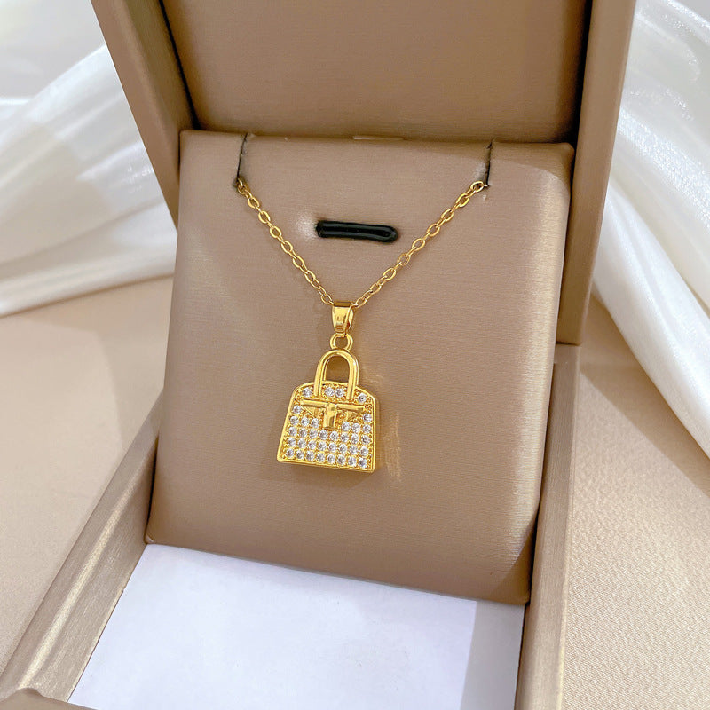 Minimalist Geometric Moon Pendant Necklace in Titanium Steel with Cubic Zirconia Accents for Women and Men
