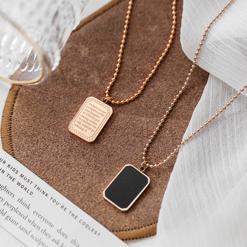 Minimalist Geometric Black Square Pendant Necklace for Women in Titanium Steel with Plated Finish