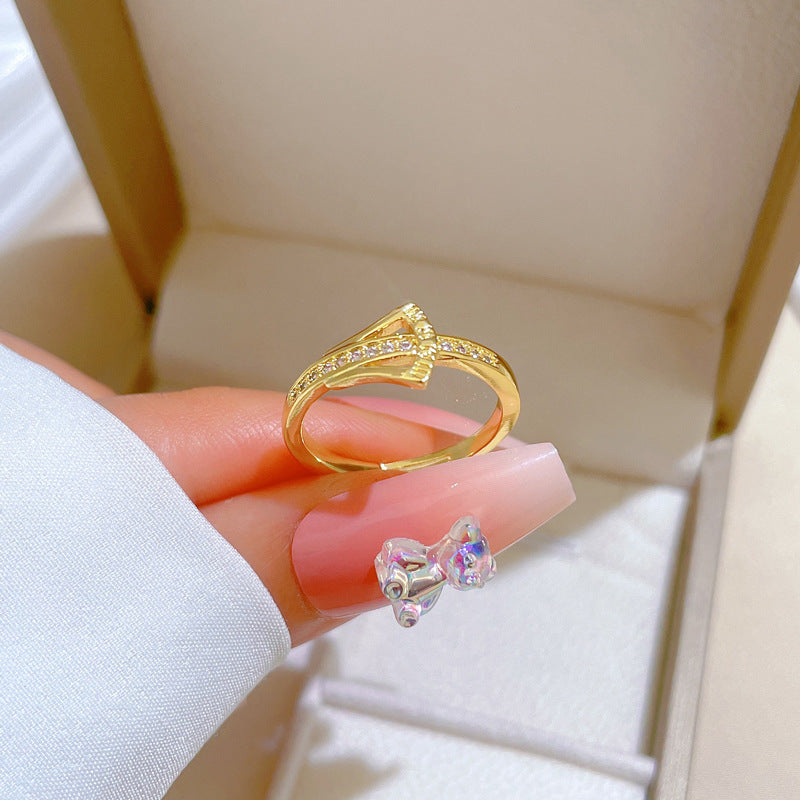 Anello in ottone a forma di corona in stile cartone animato con placcatura in oro da donna, gioielli minimalisti con fascia aperta regolabile