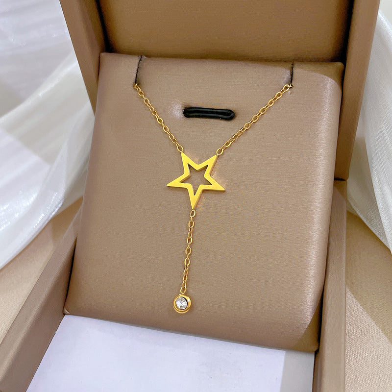 Minimalist Fashion Titanium Steel Star Pendant Collar Chain with Real Gold Plating