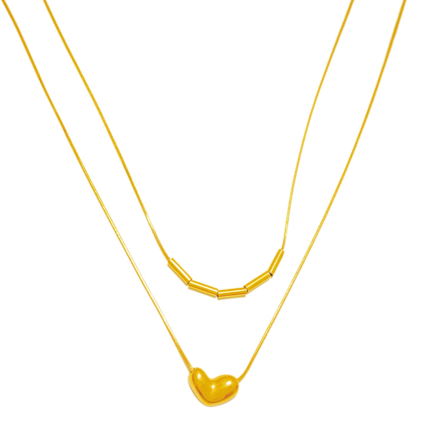 Minimalist Gold Plated Titanium Steel Heart Geometric Layered Necklace for Unisex