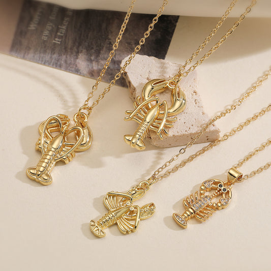 Vintage Minimalist Gold Plated Brass Geometric Lobster Pendant Necklace for Women