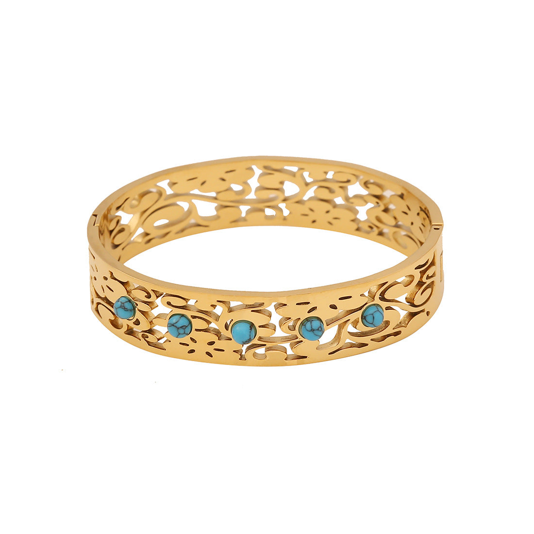 Vintage Style Turquoise-Inspired Hollow Stainless Steel Bracelet with Plated Finish