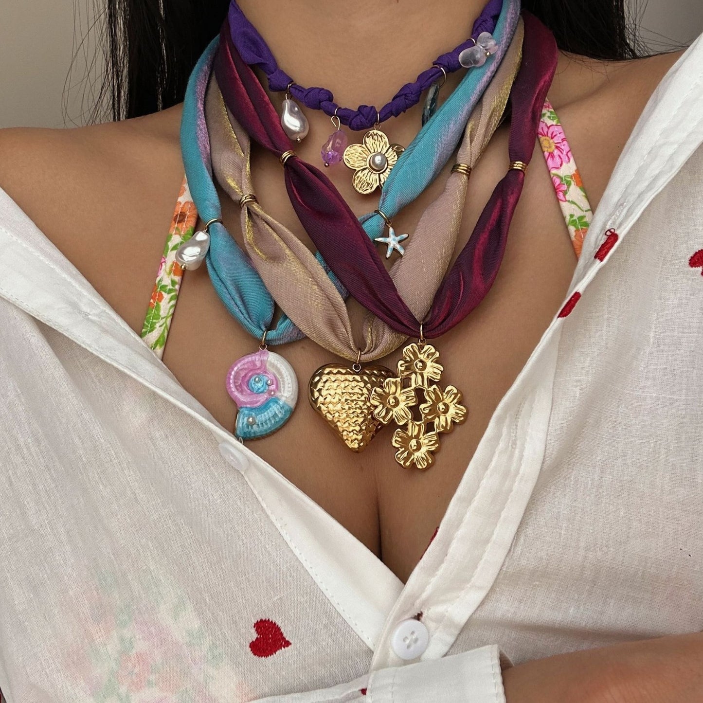 Casual Heart Geometric Animal Floral Plated Stainless Steel Necklace for Women