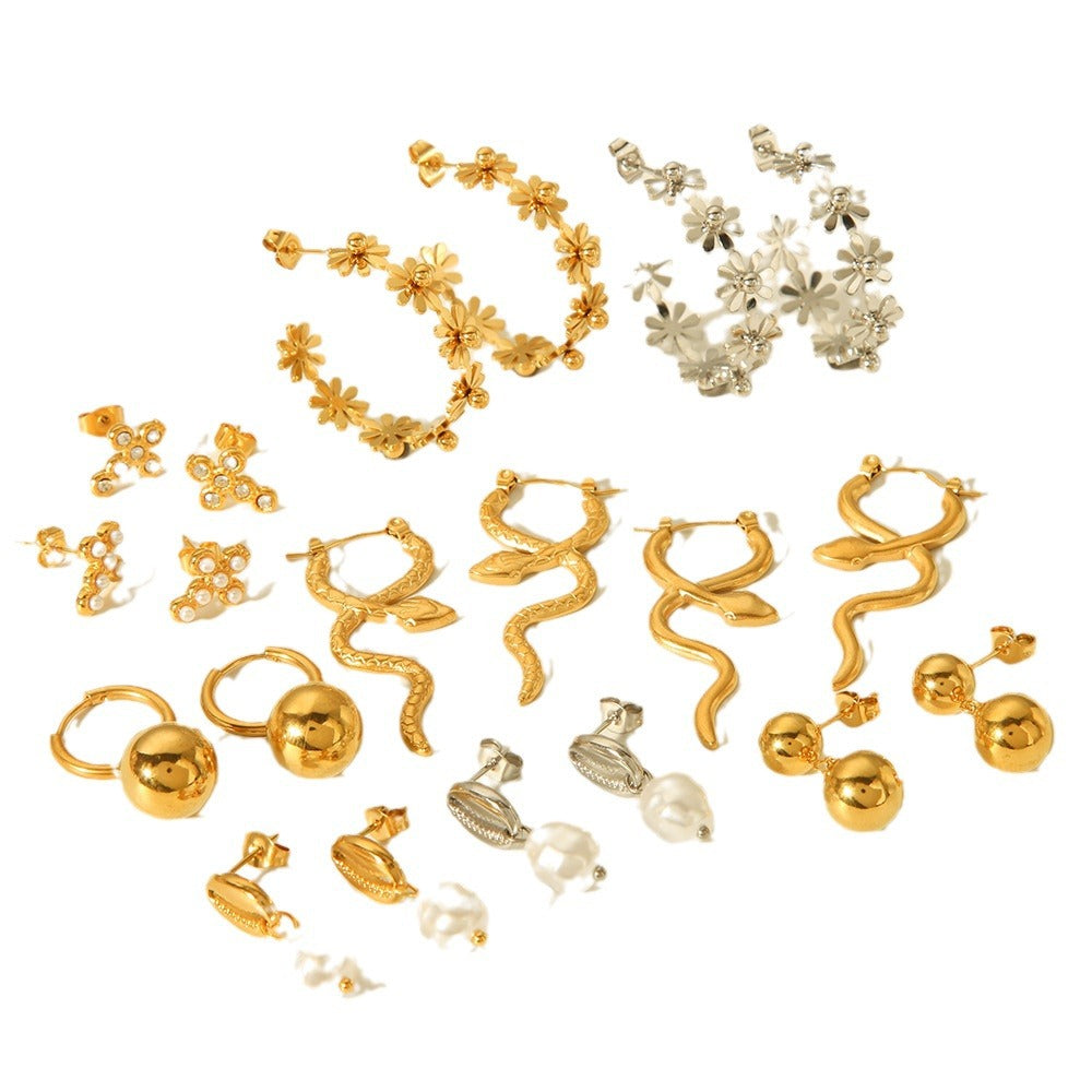 Pendientes Geométricos de Acero Inoxidable en Forma de C con Baño de Oro Hipoalergénicos Minimalistas de Moda