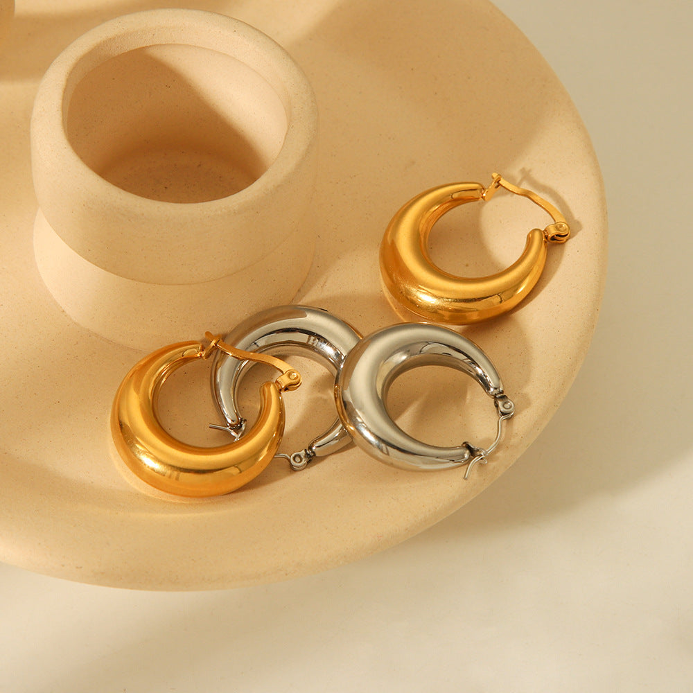 Orecchini da donna in acciaio inossidabile placcato oro 18 carati con cerchio geometrico cavo, minimalisti ed eleganti