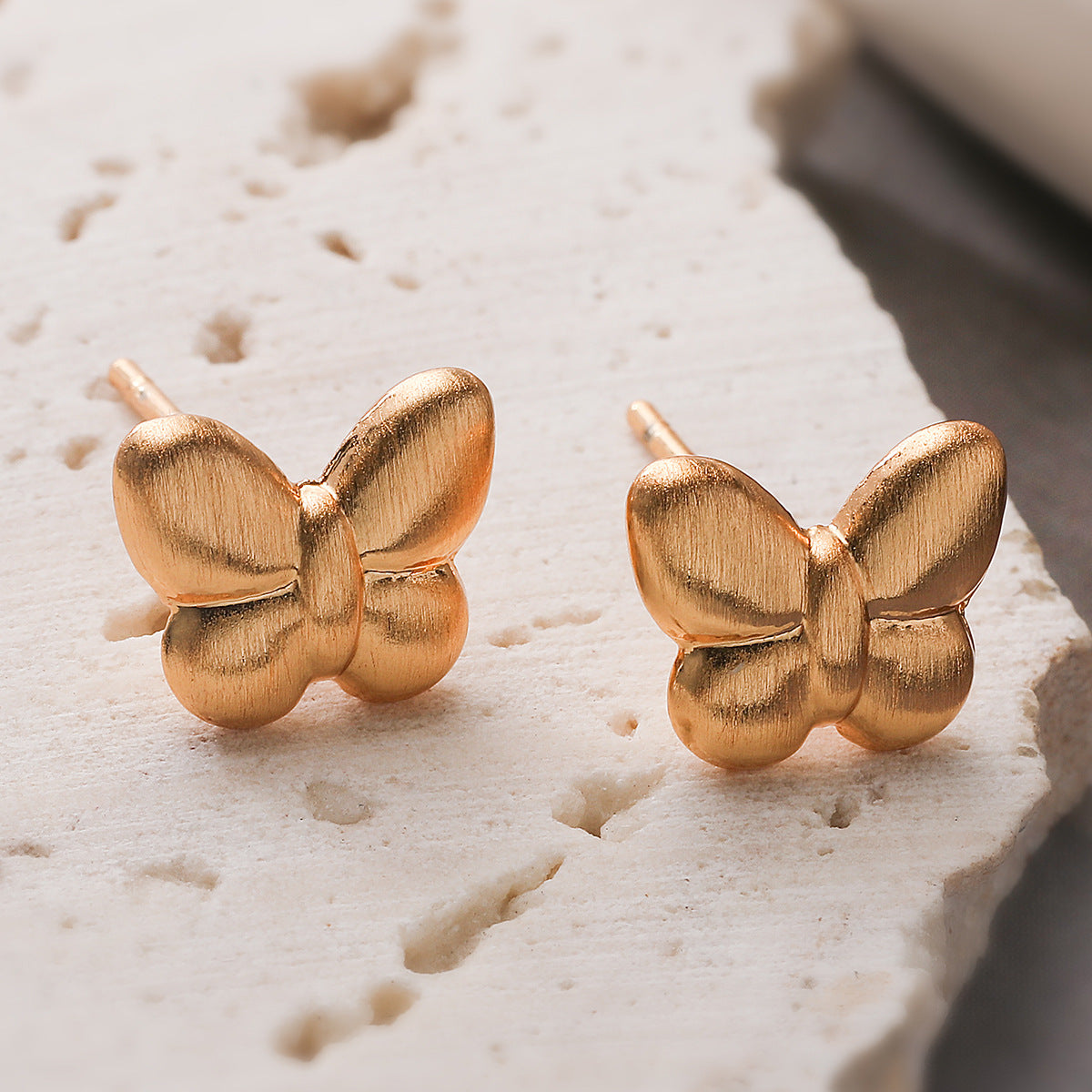 Minimalist Sweet 18K Gold Plated Brushed Brass Butterfly Earrings