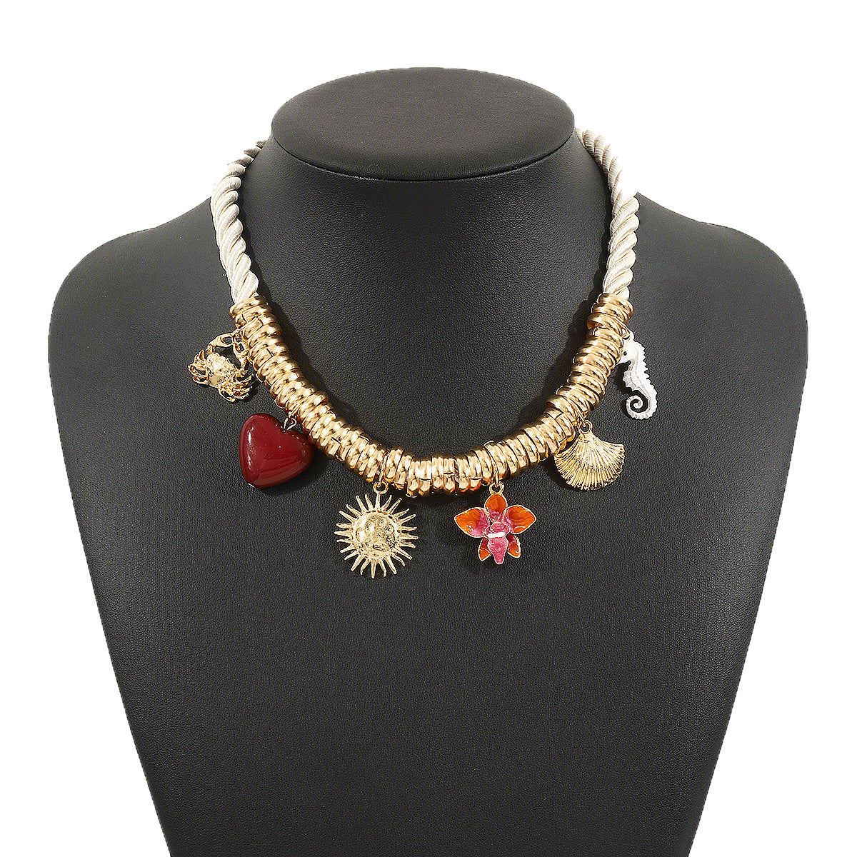 Collar con dije de cangrejo, corazón, flores, conchas marinas y caballito de mar, estilo vacaciones tropicales, de aleación con esmalte, para mujer