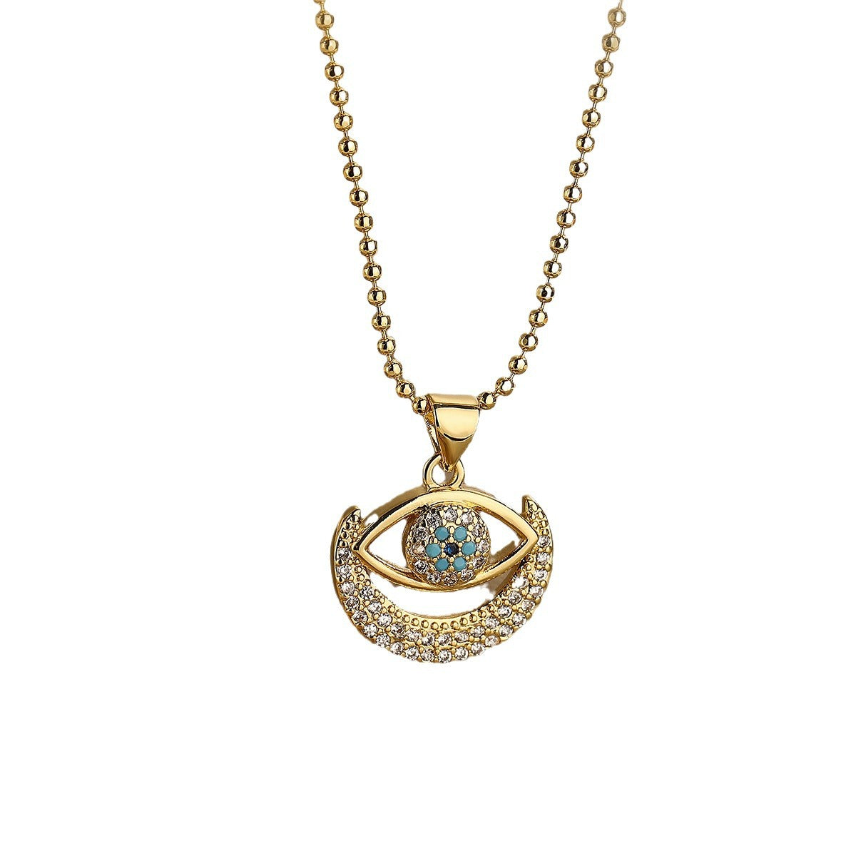 Set collana e orecchini da donna con ciondolo a occhio di Allah geometrico e zirconi, in rame placcato oro 18 carati, stile minimalista