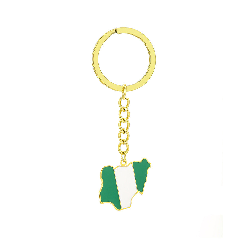 Portachiavi con mappa della bandiera nigeriana in stile europeo Ciondolo in acciaio inossidabile Accessorio decorativo etnico unisex