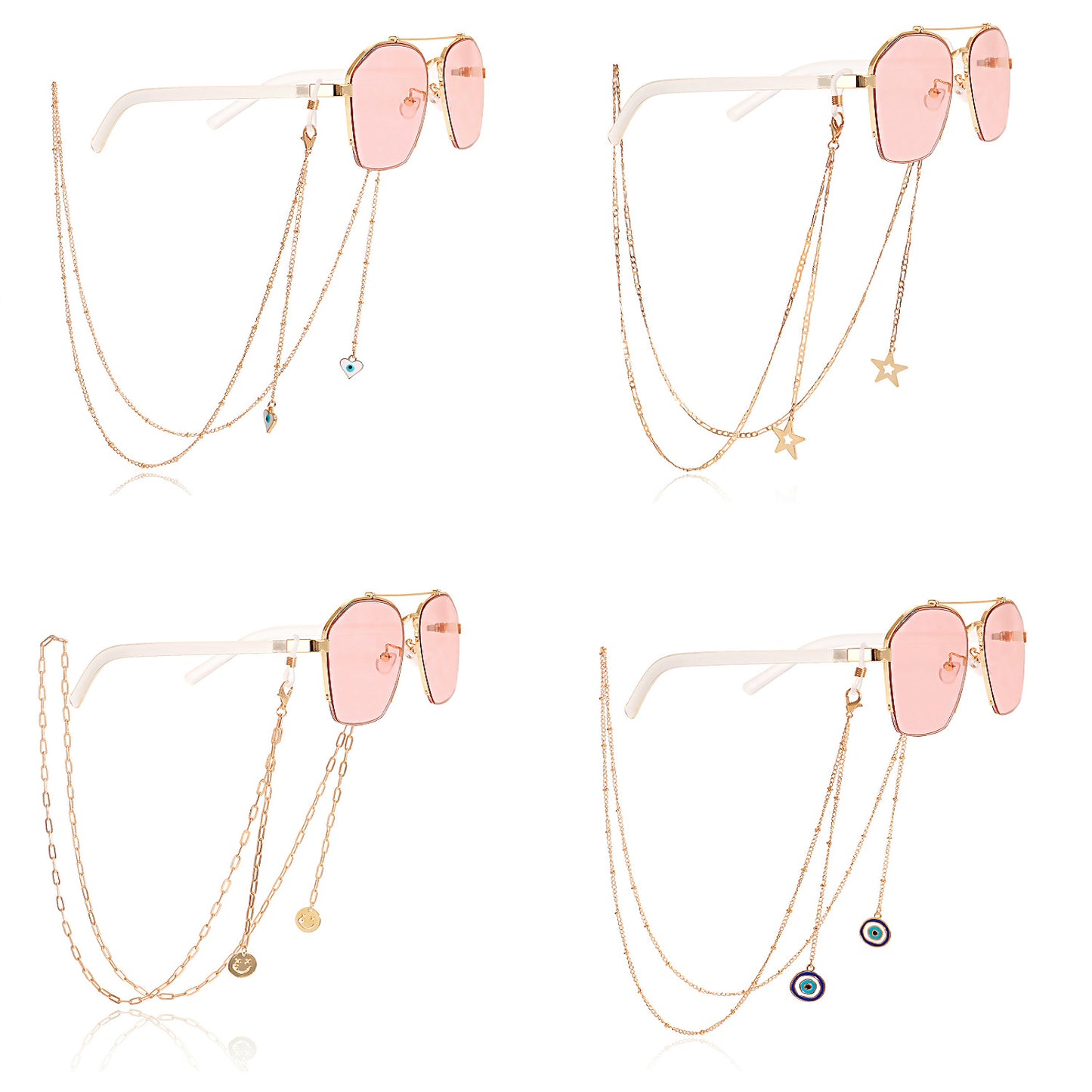Fashion Butterfly Beaded Tassel Evil Eye Eyeglass Chain Alloy