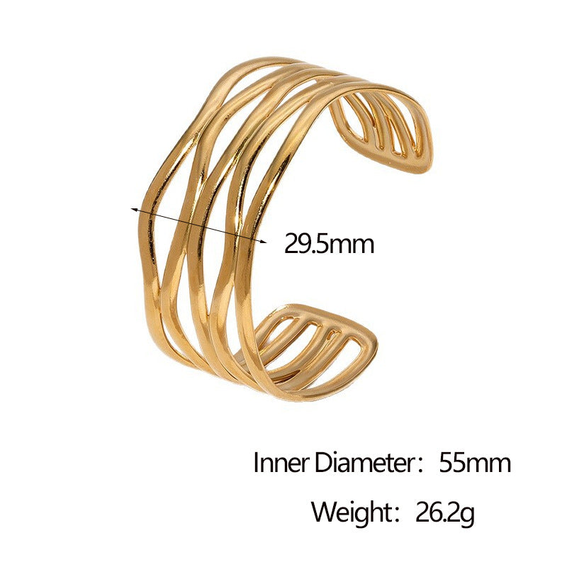 Minimalist Irregular Open Adjustable Stainless Steel Bracelet with 18K Gold Plating