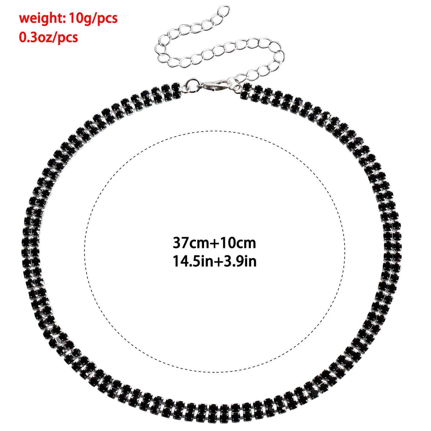 Minimalist Geometric Black Rhinestone Choker Necklace for Women with Plated Metal Chain