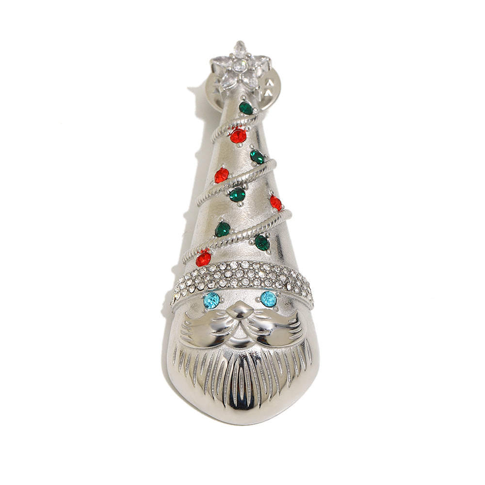 Luxury Minimalist Geometric Christmas Hat Brooch Stainless Steel 18K Gold Plated Colorful Rhinestone Fashion Pin for Women