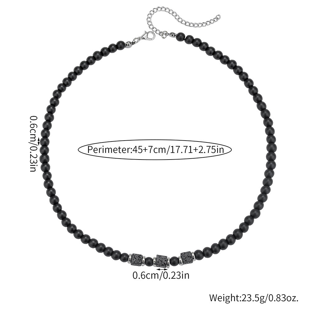 Hip-hop Vintage Geometric Round Matte Stainless Steel Necklace with Acrylic Beads for Unisex