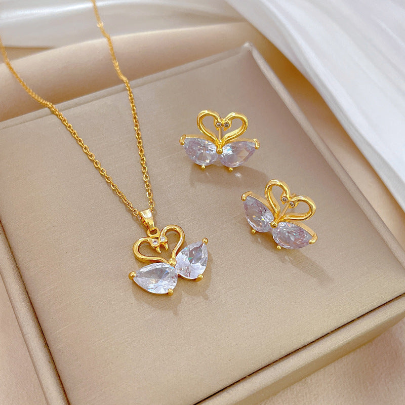 Luxury Fresh and Sweet Plated Brass Zircon Micro-Pave Earrings and Necklace Set