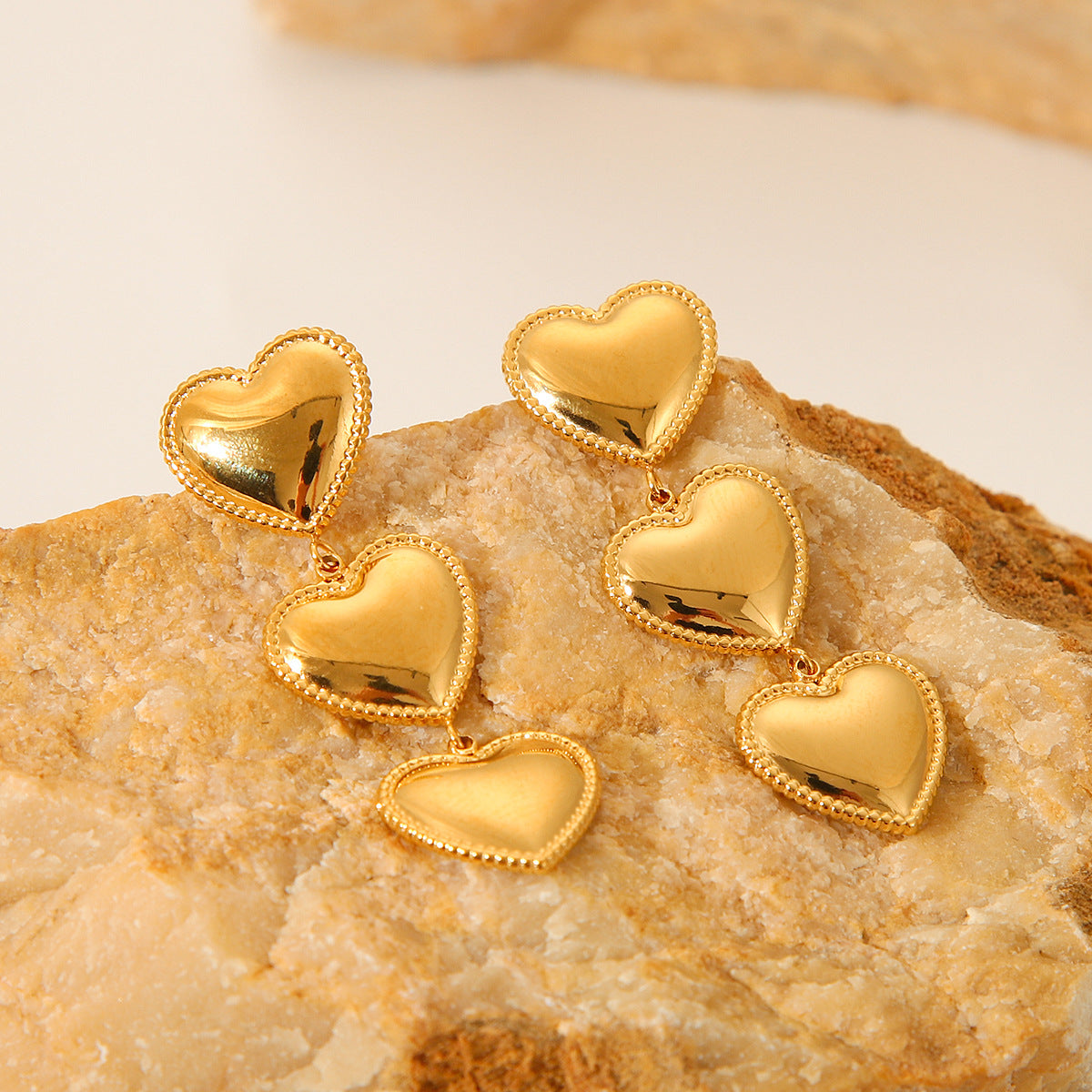 Minimalist Heart-Shaped Titanium Steel Earrings with 18K Gold Plating and Fringe Detail for Women
