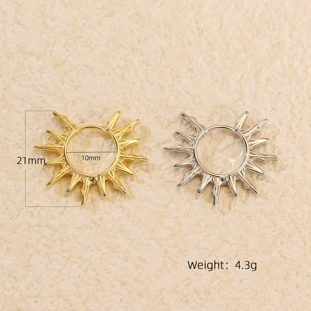 Exaggerated Geometric Sunflower Earrings in 925 Sterling Silver with Plated Finish for Women