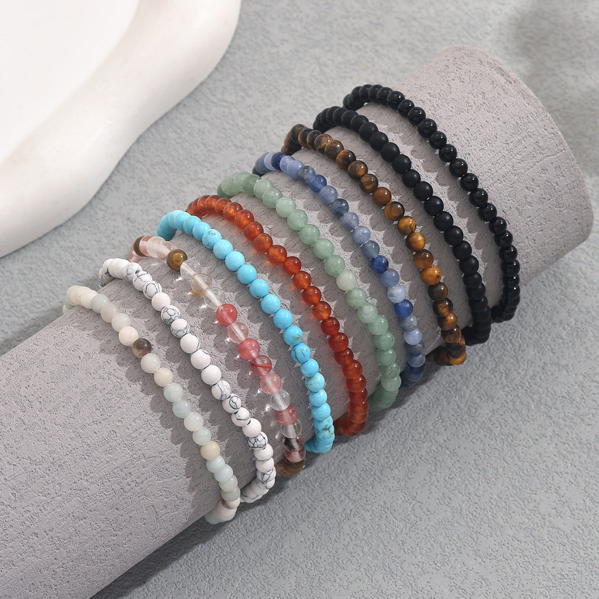 Fashion OL Style Geometric Beaded Bracelet Set for Women Handmade Woven Natural Stone Bracelets with Premium Aesthetic