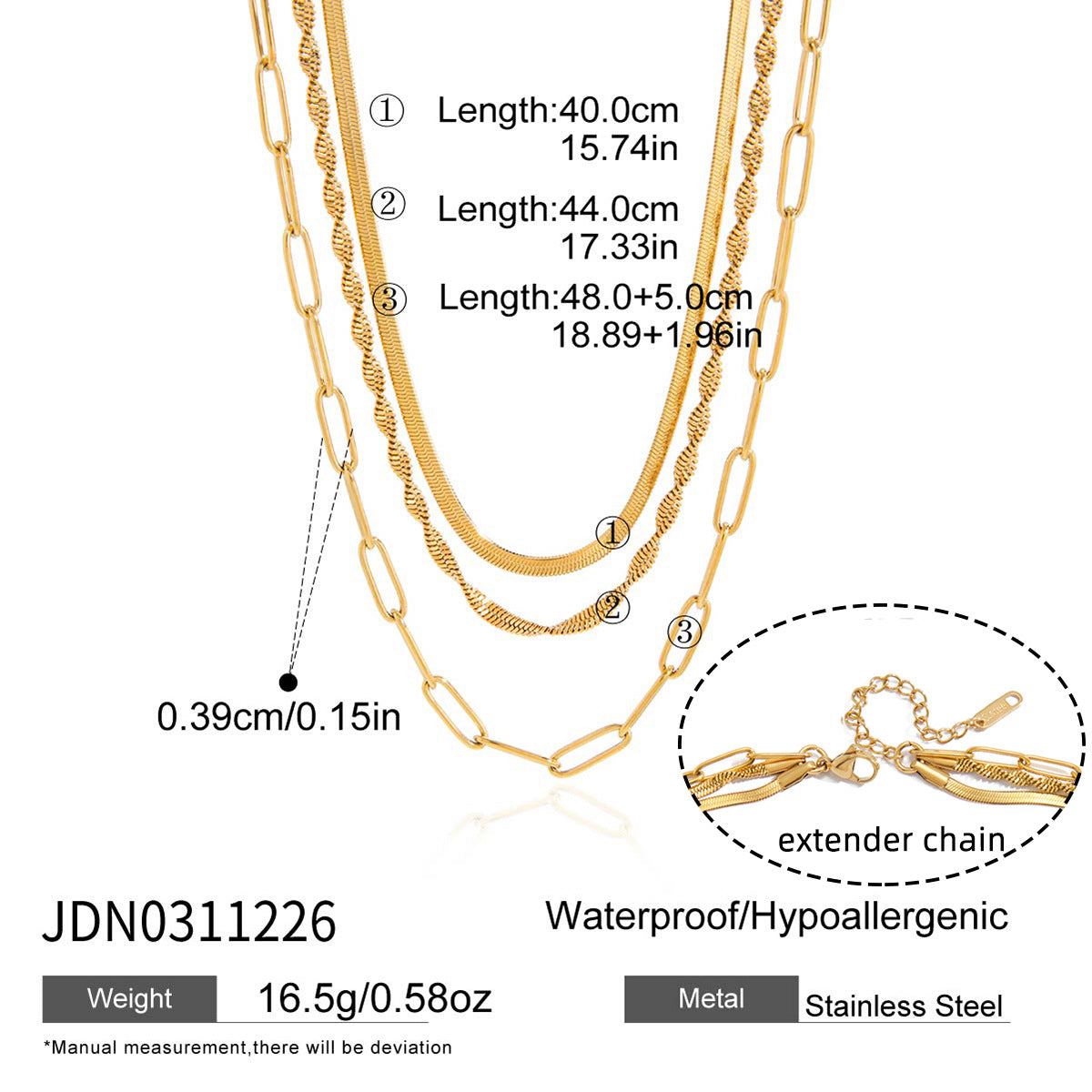 Collana Lusso Minimalista Geometrica Multistrato in Acciaio al Titanio Placcato Oro PVD 18K da Donna