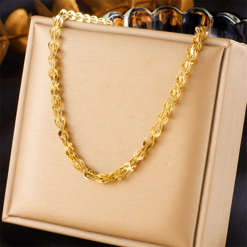 Minimalist Retro Gold-Plated Stainless Steel Feather Tail Necklace for Women