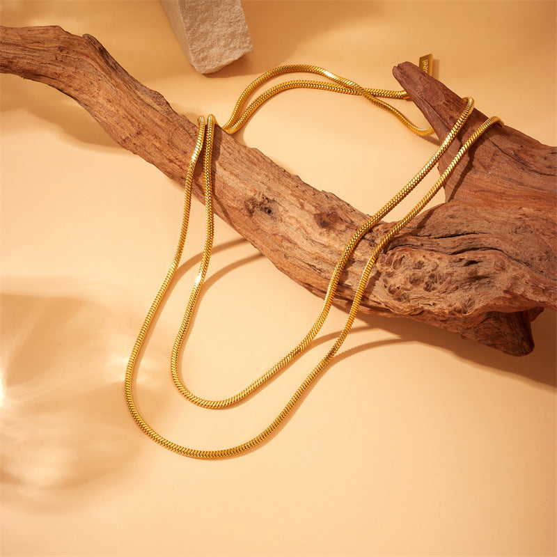 Minimalist Retro Stainless Steel Gold-Plated Snake Chain Necklace for Women