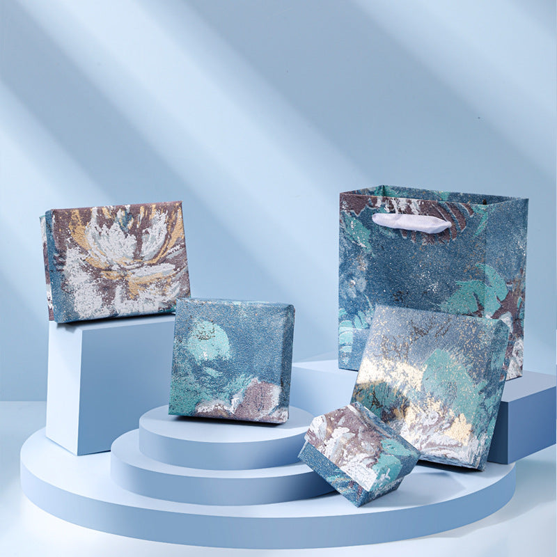 Oil Painting Style Irregular Blue Floral Jewelry Packaging Box for Bracelets Earrings Rings Necklaces and Hand Chains