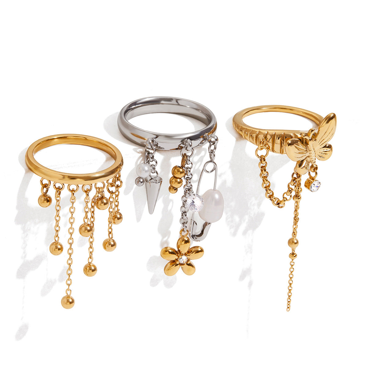 Anillo de borla geométrico en acero de titanio con acabado chapado para mujer Joyas minimalistas de lujo