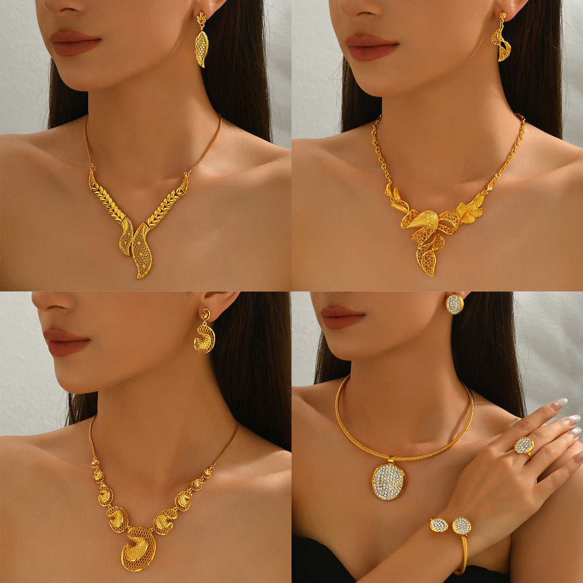 Conjunto de collar con colgante de hoja geométrica minimalista con incrustaciones de diamantes de imitación para mujer, cadena de medallón de aleación