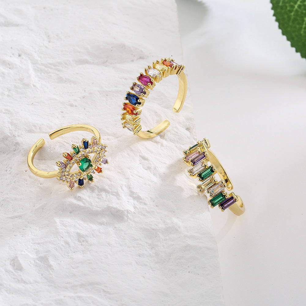 Minimalist Geometric Adjustable Ring in Copper with 18K Gold Plating and Micro-Paved Zirconia for Women