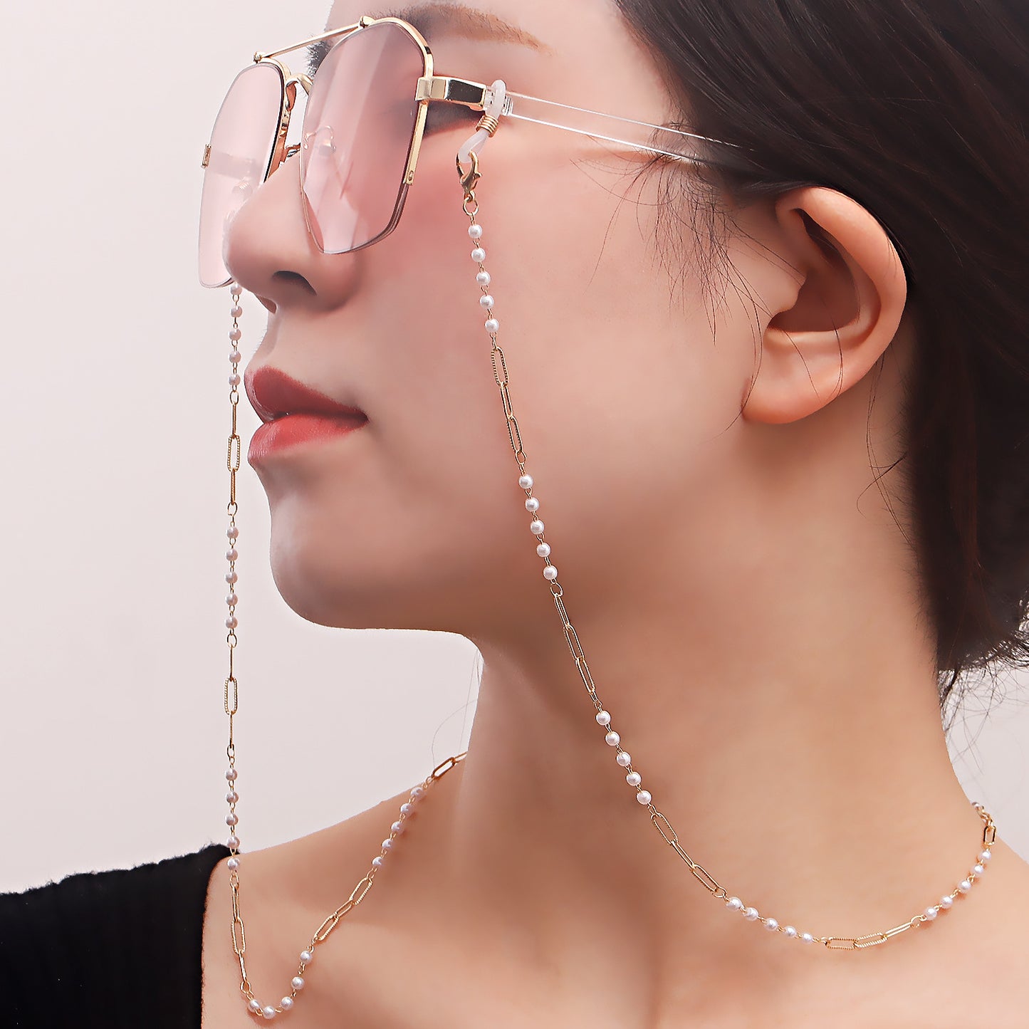 Star Round Heart Pearl Alloy Mask Chain and Eyeglass Holder