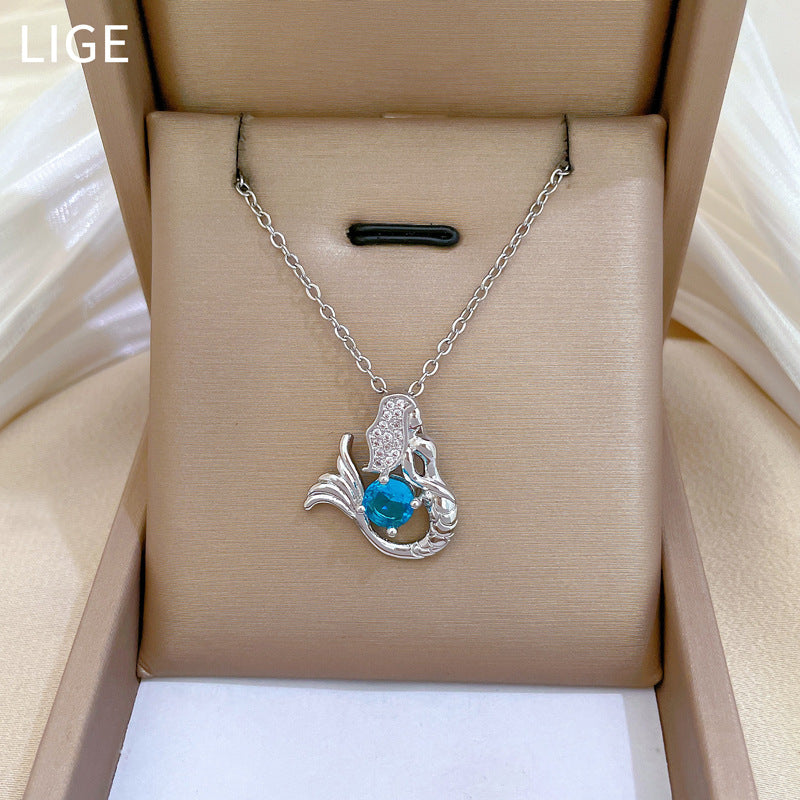 Collana Unisex con Pendente a Sirena in Acciaio Inossidabile, Design Geometrico e Strass Lussuosi